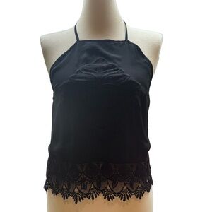 NWOT Black Boho Crochet Summer Halter Top Size Medium